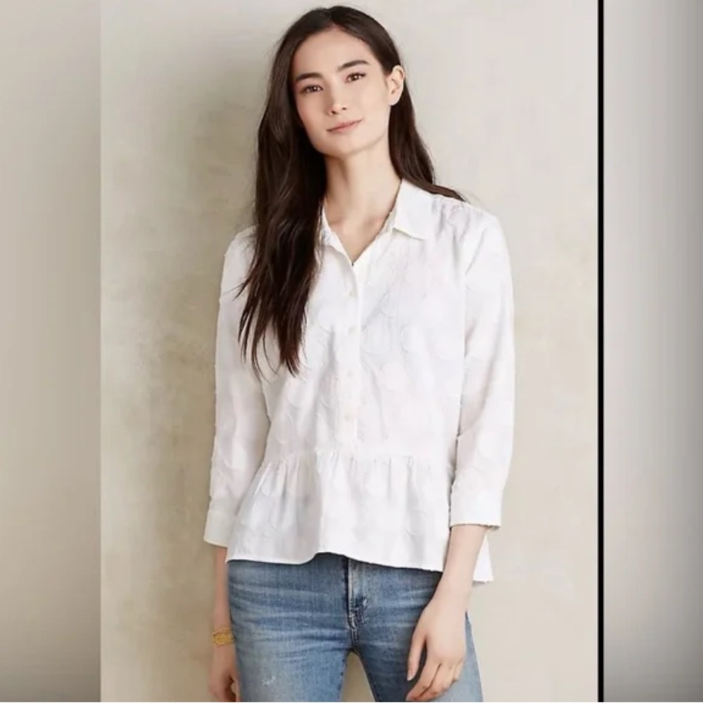 Anthropologie Isabella Sinclair White Peplum Blouse XL